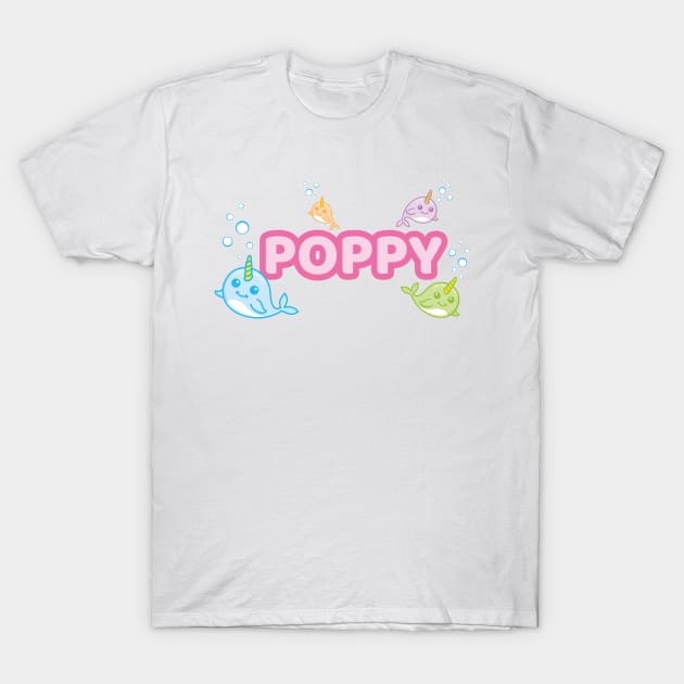 Personalised 'Poppy' Narwhal (Sea Unicorn) Design T-Shirt by LTFRstudio